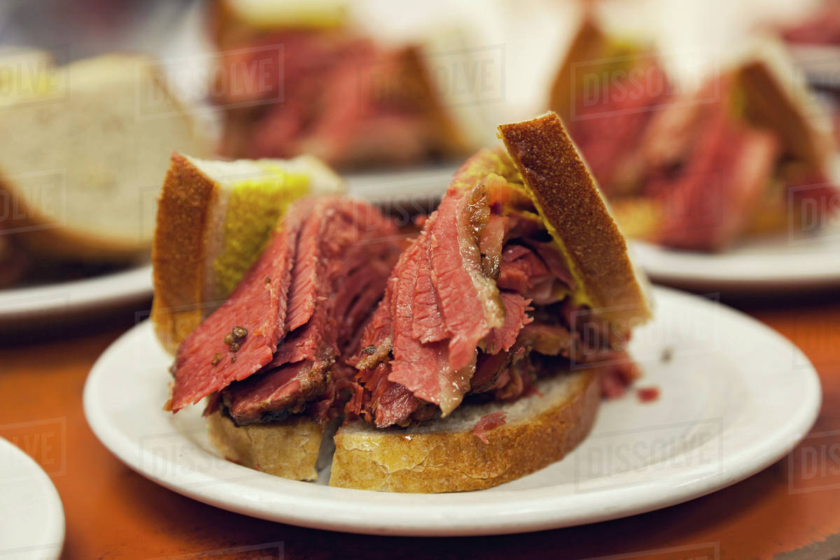 Smoked meat sandwich at Schwartz's, Boulevard St Laurent; Montreal