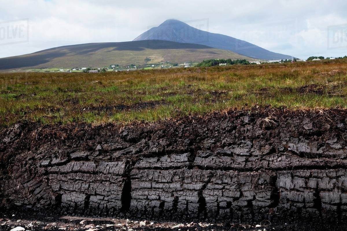 Peat In Irish Bog; Achill Island, County Mayo, Ireland Stock Photo